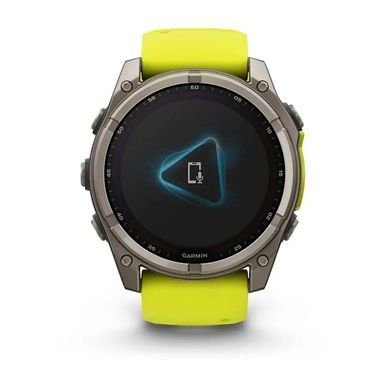 Смарт-годинник Garmin Fenix 8 &ndash; 51 мм, Solar Sapphire, титан з яскраво-жовтим/графітовим силіконовим ремінцем