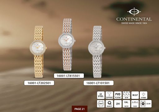 Часы наручные женские Continental 16001-LT202501 кварцевые, с фианитами, на браслете, позолота PVD