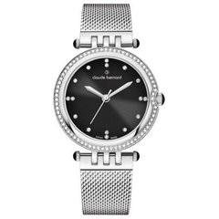 Часы наручные женские Claude Bernard 20085 3M NPN на браслете, кварц, кристаллы Swarovski на черном циферблате