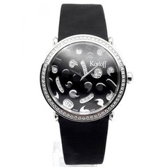 Часы наручные женские Korloff LGBD9SN кварцевые, с бриллиантами, на черном сатиновом ремешке