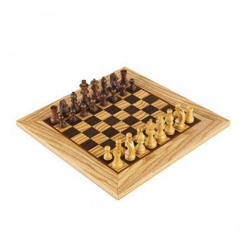 SW43B40H Manopoulos Olive Burl Chessboard 40cm with Staunton Chessmen