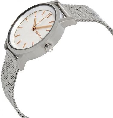 Часы наручные женские DKNY NY2620 кварцевые, "миланский" браслет с логотипом, серебристые, США