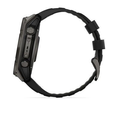 Смарт-годинник Garmin Fenix 8 &ndash; 51 мм, Solar Sapphire, титан з DLC-покриттям Carbon Gray та силіконовим ремінцем чорного/сірого кольору