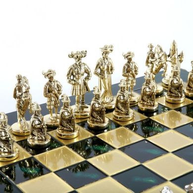S12GRE Manopoulos Medieval Knights chess set with gold-silver chessmen/Green chessboard 44cm