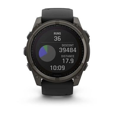 Смарт-годинник Garmin Fenix 8 &ndash; 51 мм, Solar Sapphire, титан з DLC-покриттям Carbon Gray та силіконовим ремінцем чорного/сірого кольору
