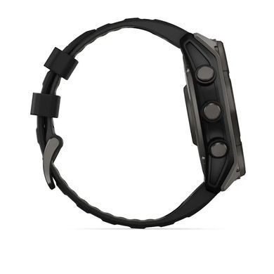 Смарт-годинник Garmin Fenix 8 &ndash; 51 мм, Solar Sapphire, титан з DLC-покриттям Carbon Gray та силіконовим ремінцем чорного/сірого кольору