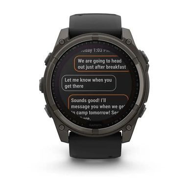Смарт-годинник Garmin Fenix 8 &ndash; 51 мм, Solar Sapphire, титан з DLC-покриттям Carbon Gray та силіконовим ремінцем чорного/сірого кольору