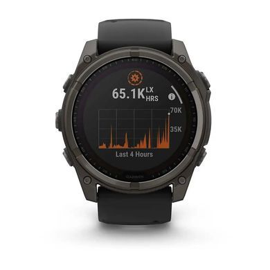 Смарт-годинник Garmin Fenix 8 &ndash; 51 мм, Solar Sapphire, титан з DLC-покриттям Carbon Gray та силіконовим ремінцем чорного/сірого кольору