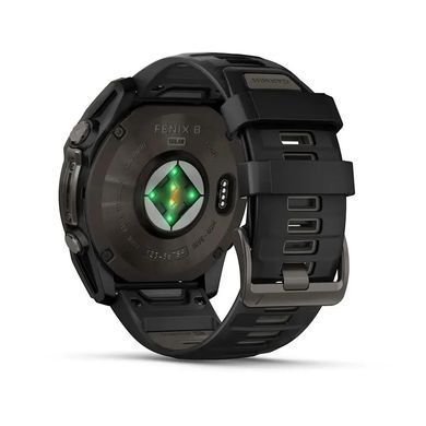 Смарт-годинник Garmin Fenix 8 &ndash; 51 мм, Solar Sapphire, титан з DLC-покриттям Carbon Gray та силіконовим ремінцем чорного/сірого кольору