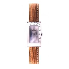 Часы наручные женские Korloff LK23 кварцевые, 14 бриллиантов, коричневый ремешок из кожи ящерицы