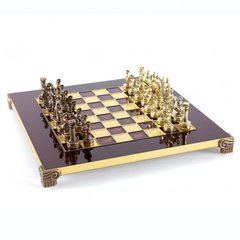 S3CRED Manopoulos Greek Roman Period chess set with gold-bronze chessmen/Red chessboard 28cm