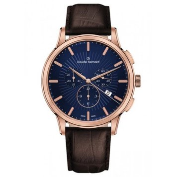 Часы наручные мужские Claude Bernard 10237 37R BUIR, кварцевый хронограф с датой, кожаный ремешок