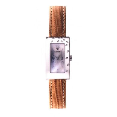 Годинники наручні жіночі Korloff LK23 кварцові, 14 діамантів, коричневий ремінець з шкіри ящірки