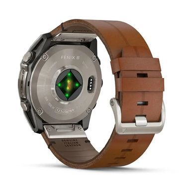 Смарт-годинник Garmin Fenix 8 &ndash; 51 мм, AMOLED Sapphire, титан з DLC-покриттям Carbon Gray та каштановим шкіряним ремінцем