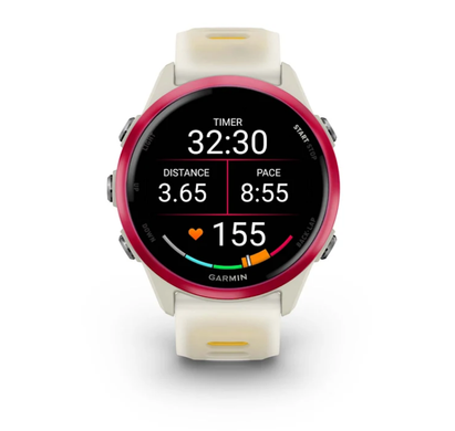 Смарт-часы Garmin Forerunner 570 (42 мм), малиновый алюминиевый безель с ремешком цвета слоновой кости/манго