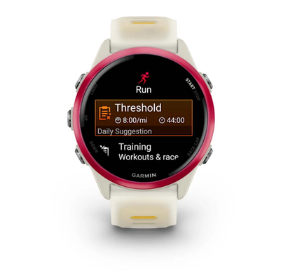 Смарт-часы Garmin Forerunner 570 (42 мм), малиновый алюминиевый безель с ремешком цвета слоновой кости/манго