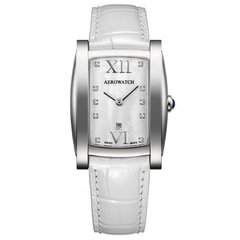 Часы наручные женские Aerowatch 03952 AA01 кварцевые, метки из бриллиантов, белый кожаный ремешок