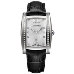 Годинник наручний жіночий Aerowatch 03952 AA01DIA кварцовий з діамантами, "бочка", чорний шкіряний ремінець