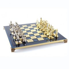 S4BLU Manopoulos Greek Mythology chess set with gold-silver chessmen/Blue chessboard 36cm