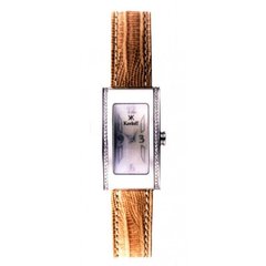 Часы наручные женские Korloff LK33 кварцевые, 84 бриллианта, коричневый ремешок из кожи ящерицы