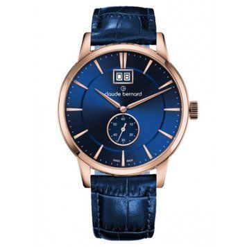 Часы наручные мужские Claude Bernard 64005 37R BUIR3, кварц, дата и малая секундная стрелка, синий ремешок