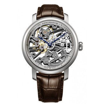 Годинники наручні чоловічі Aerowatch 50931 AA01, механіка з ручним заводом, скелетон, коричневий шкіряний