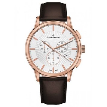 Часы наручные мужские Claude Bernard 10237 37R AIR, кварцевый хронограф с датой, кожаный ремешок