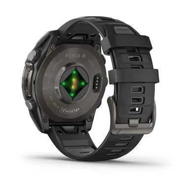 Смарт-годинник Garmin Fenix 8 &ndash; 47 мм, AMOLED Sapphire, титан з DLC-покриттям Carbon Gray та силіконовим ремінцем чорного/сірого кольору