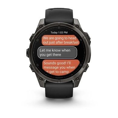 Смарт-годинник Garmin Fenix 8 &ndash; 47 мм, AMOLED Sapphire, титан з DLC-покриттям Carbon Gray та силіконовим ремінцем чорного/сірого кольору