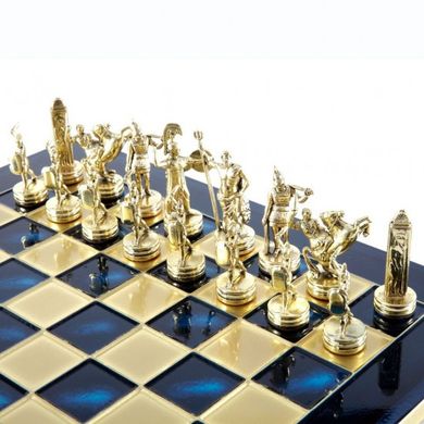 S4BLU Manopoulos Greek Mythology chess set with gold-silver chessmen/Blue chessboard 36cm