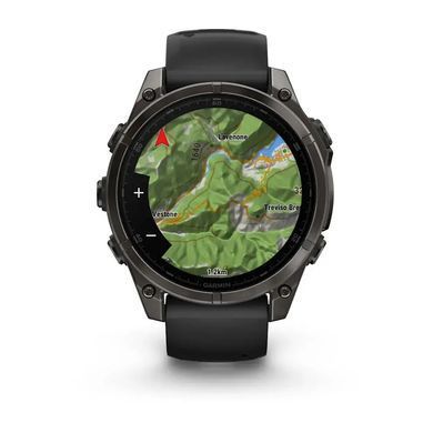 Смарт-годинник Garmin Fenix 8 &ndash; 47 мм, AMOLED Sapphire, титан з DLC-покриттям Carbon Gray та силіконовим ремінцем чорного/сірого кольору