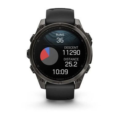 Смарт-годинник Garmin Fenix 8 &ndash; 47 мм, AMOLED Sapphire, титан з DLC-покриттям Carbon Gray та силіконовим ремінцем чорного/сірого кольору