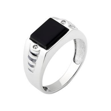 Чоловічий перстень срібний з чорним оніксом Квадро 19