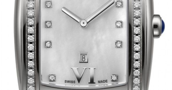 Годинник наручний жіночий Aerowatch 03952 AA01DIA кварцовий з діамантами, "бочка", чорний шкіряний ремінець