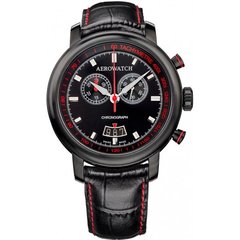 Часы-хронограф наручные мужские Aerowatch 87936 NO01 кварцевые с датой и тахиметром, черный кожаный ремешок