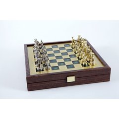 SK3GRE Manopoulos Greek Roman Period chess set with gold-silver chessmen/Green chessboard on wooden box 27cm