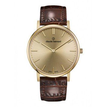 Часы наручные мужские Claude Bernard 20219 37J DI кварцевые, коричневый кожаный ремешок с тиснением "крокодил"