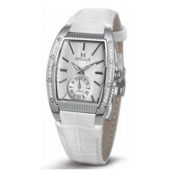 Наручные часы 1667-2-1069 white, ss cz stones, white leather Seculus
