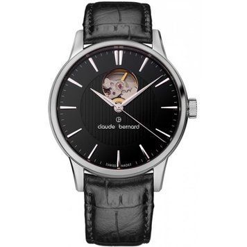 Часы наручные мужские Claude Bernard 85017 3 NIN, автоматика с открытым балансом, на кожаном ремешке