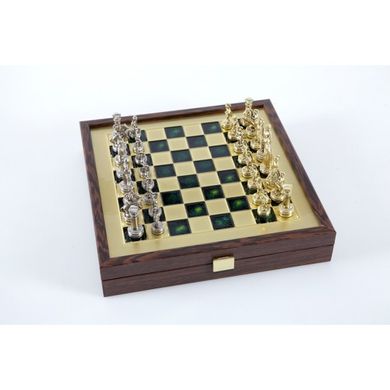 SK3GRE Manopoulos Greek Roman Period chess set with gold-silver chessmen/Green chessboard on wooden box 27cm