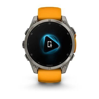 Смарт-годинник Garmin Fenix 8 &ndash; 47 мм, AMOLED Sapphire, титан із силіконовим ремінцем кольору Spark Orange/Graphite