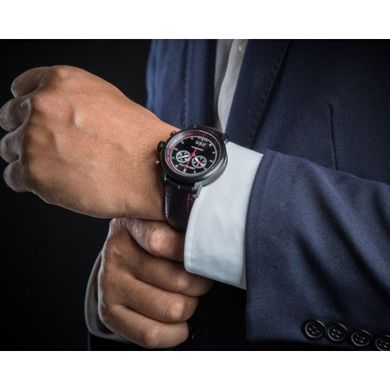 Часы-хронограф наручные мужские Aerowatch 87936 NO01 кварцевые с датой и тахиметром, черный кожаный ремешок