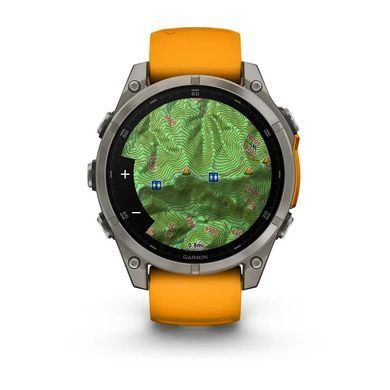 Смарт-годинник Garmin Fenix 8 &ndash; 47 мм, AMOLED Sapphire, титан із силіконовим ремінцем кольору Spark Orange/Graphite