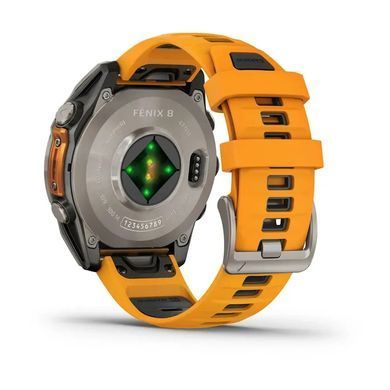 Смарт-годинник Garmin Fenix 8 &ndash; 47 мм, AMOLED Sapphire, титан із силіконовим ремінцем кольору Spark Orange/Graphite