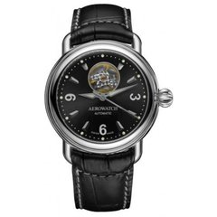 Часы наручные мужские Aerowatch 68900 AA01, механика с автоподзаводом, скелетон, черный кожаный ремешок