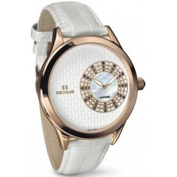 Наручные часы 1672-2-1063 white mop, pvd-r crown onyx, white leather (Seculus)