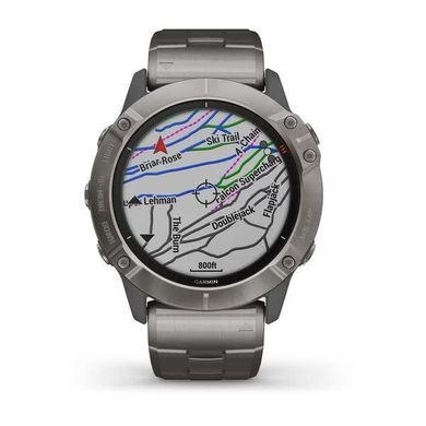 Смарт-годинник Fenix 6X Pro Solar титановий сріблястий з титановим ремінцем