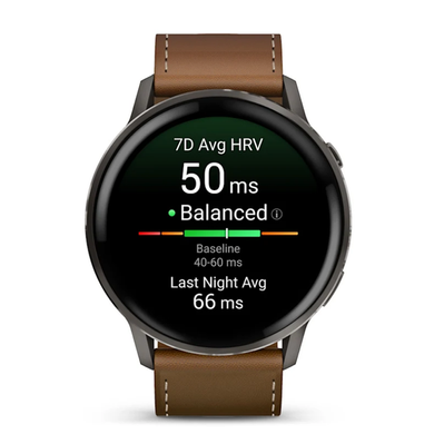 Смарт-годинник Garmin Venu 4 (45 мм) сланцевий із чорним силіконовим ремінцем і коричневим шкіряним ремінцем
