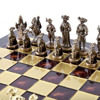 S12CRED Manopoulos Medieval Knights chess set with bronze-gold chessmen / Red chessboard