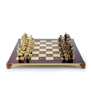 S12CRED Manopoulos Medieval Knights chess set with bronze-gold chessmen / Red chessboard